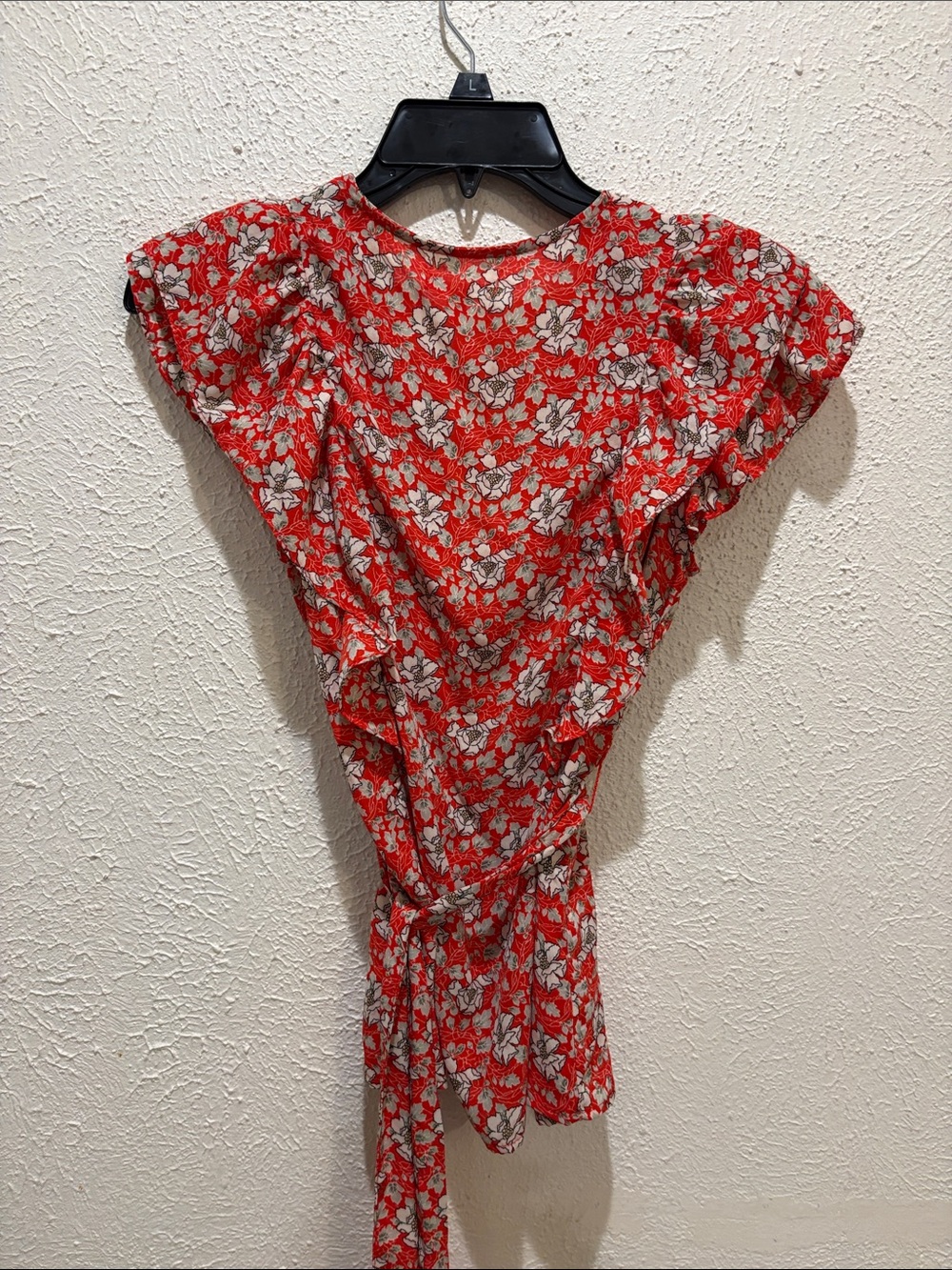 Max Studio Red Floral Ruffle Wrap Top - Picture 5 of 5